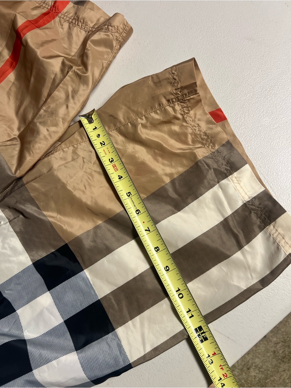 Burberry Men's Plaid Athletic Shorts in Tan, Black, White and Red - Picture 6 of 15